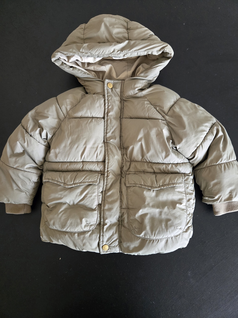 Zara Kids Fleece Lined Hooded Puffer Jacket Coat Khaki Tan 2-3Y / 98